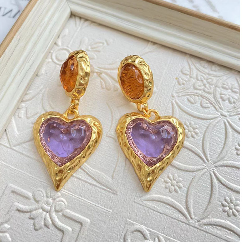 Retro Water Droplets Heart Shape Alloy Inlay Artificial Gemstones Womenu0027S Bracelets Earrings Nec