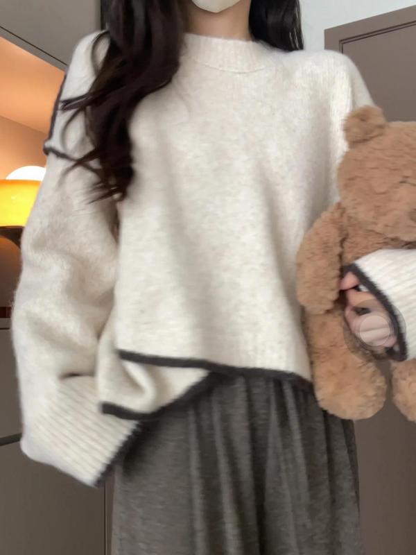 设计感不规则撞色毛衣女新款秋宽松慵懒风软糯高级感套头针织衫|undefined