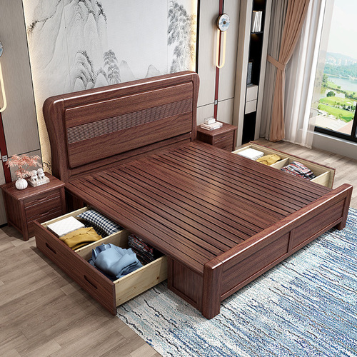 Solid wood bed 1.8m master bedroom double bed simple modern 1.5m single storage wedding bed factory direct sale