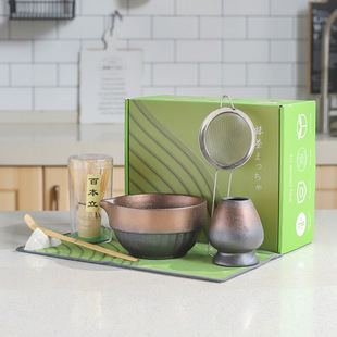 Matcha Set Gift Box with 100 Pieces of Matcha Bowls and Seven-Piece Set, Exclusively Available for Cross-Border Shipping, Japanese-Style Rust Glaze