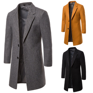 2019 autumn and winter new men's Korean-style slim-fit mid-length woolen coat trendy men's casual woolen trench coat