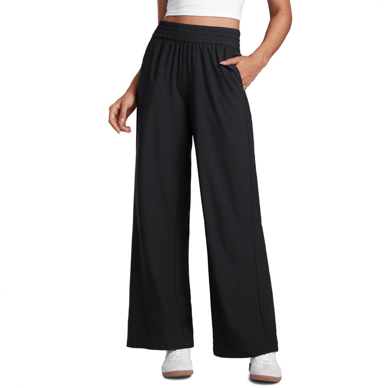 Cross-Border European and American Summer Yoga Pants for Women, High-Waisted, Comfortable, Casual, Home Sports, Jogging, Wide-Leg, Loose Pocket Pants