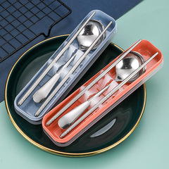 ネット赤ステンレス携帯食器学生スプーン箸家庭用子供スプーン箸セット屋外旅行食器セット