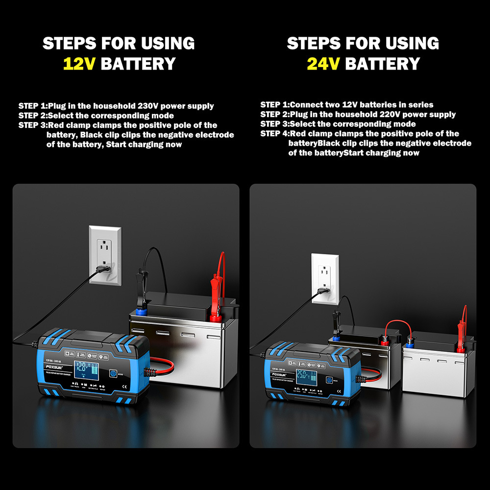 Multi-Stage Automatic Smart Battery Charger 100-240V battery charging