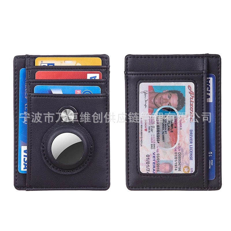 PU Leather Airtag Card Holder RFID Anti-theft Card Holder Creative Belt Tracker Bit Ultra-thin Men's Card Sleeve Wallet