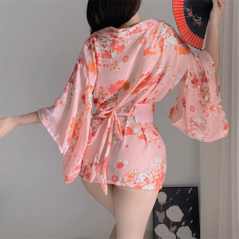 Комплект белья в японском стиле, шифоновыйrobe с поясом, один размер