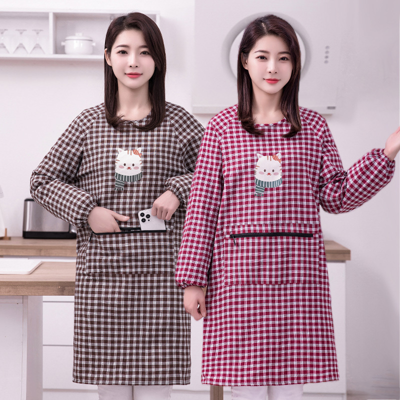 Thickened cotton overcoat household kitchen long-sleeved apron anti-fouling stain-resistant cooking reverse wear with sleeves overalls for women Thickened cotton overcoat household kitchen long-sleeved apron anti-fouling stain-resistant cooking reverse wear with sleeves overalls for women