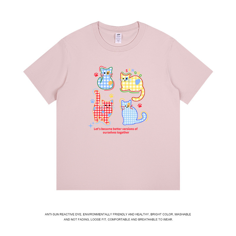 トレンディなブランドメンズ日本のかわいい猫半袖 T シャツ女性の夏の新しい新鮮な年齢を減らすルーズカップルトップス男性用|undefined