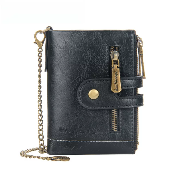Baellerry High-End New Men's Large-Capacity Short Wallet Anti-Lost Chain Double Zipper Multi-Card Slot Wallet
