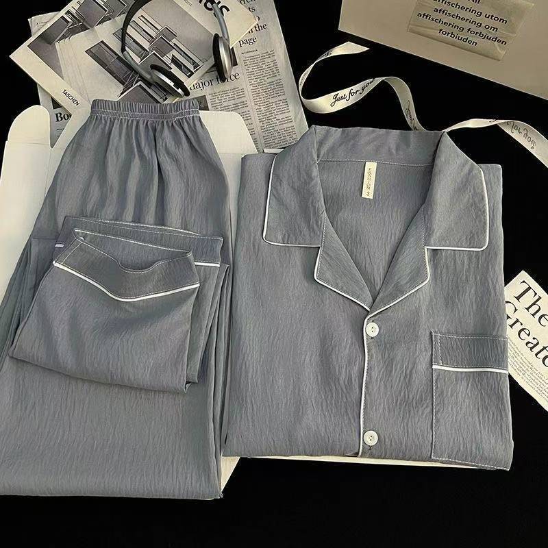 Men's Spring and Autumn Long-Sleeved Two-Piece Suit, New Style Pajamas, Long Pants, Cardigan, Lapel, Simple Casual Loose-Fitting Home Wear Men's Spring and Autumn Long-Sleeved Two-Piece Suit, New Style Pajamas, Long Pants, Cardigan, Lapel, Simple Casual Loose-Fitting Home Wear