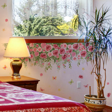 MS7107新款粉色花朵绿叶蝴蝶贴客厅卧室沙发背景装饰贴自粘贴