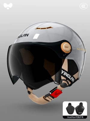 Helmet, Half Helmet: Motosiklet kaskı (dəbilqə) - 3c-single-lens-starry-sky-gray-short-sunscreen-heatmax-detachable-ear-protection-one-size-fits-all