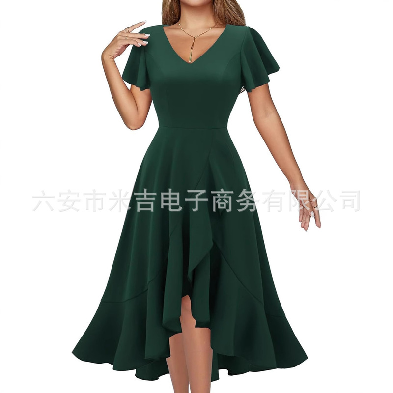 European and American Women's Cocktail Dress 2025 New Formal Wedding Guest Fold Prom Host Evening Dress