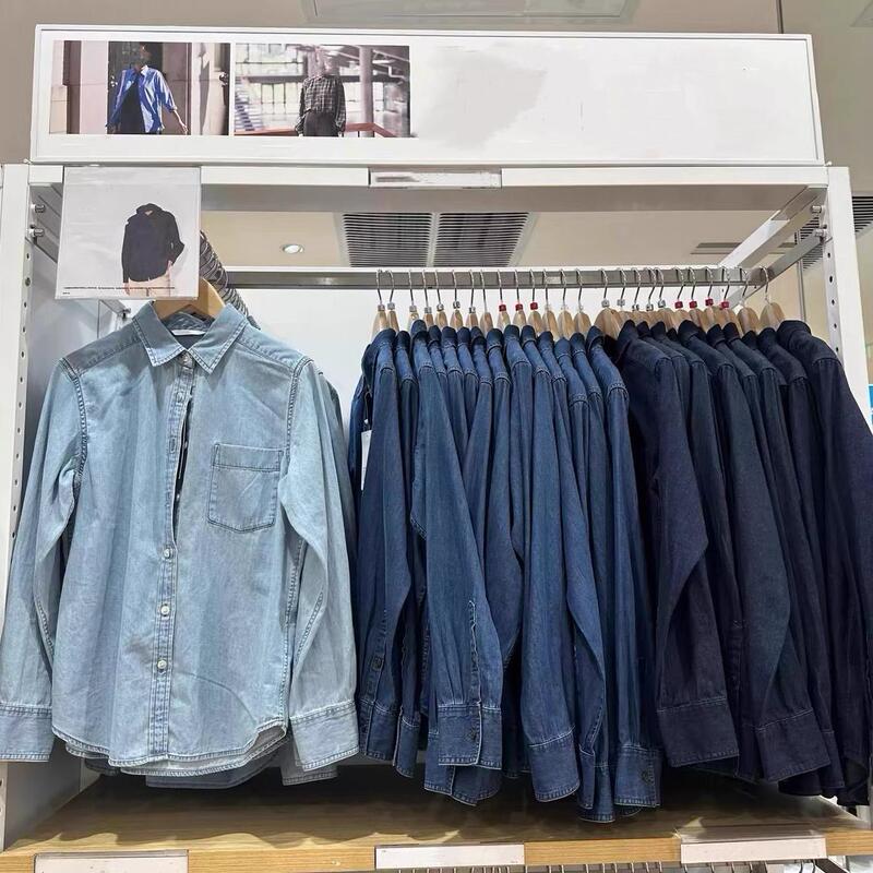 Japanese Single Women's Autumn Soft Denim Shirt Cotton Twill Long-Sleeved Shirt Air-Conditioning Shirt 470735 472837