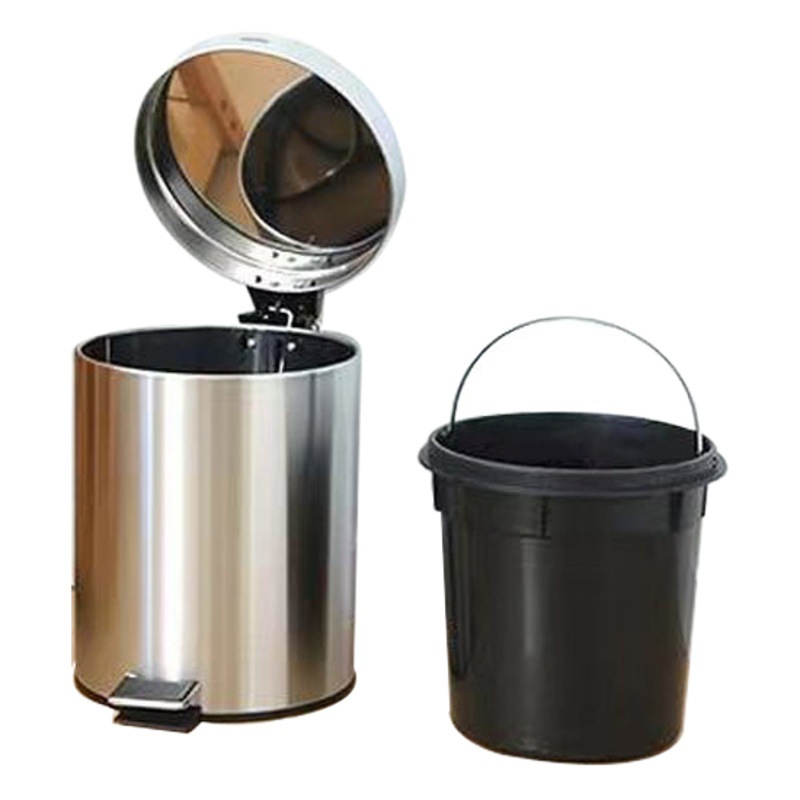Hogar Cubo de pedal de acero inoxidable comercial cubo redondo hotel apartamento Cubo de almacenamiento Oficina engrosada Cubo de papel de desecho