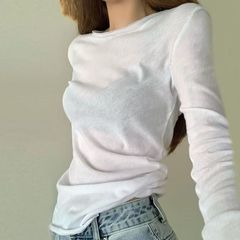 2025新型百合純色ゆったり丸首長袖氷糸日焼け止めtシャツ女性韓国版修身上着