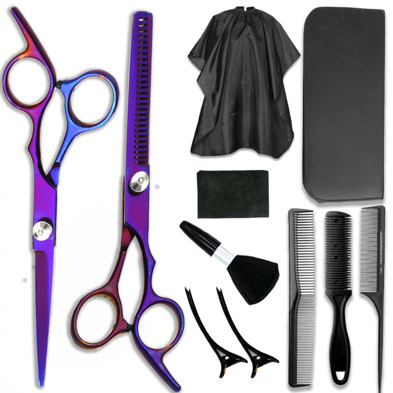 Tijeras de peluquería de acero inoxidable, juego de tijeras de peluquería de oro negro de 6 pulgadas, tijeras planas, tijeras de adelgazamiento, tijeras de corte