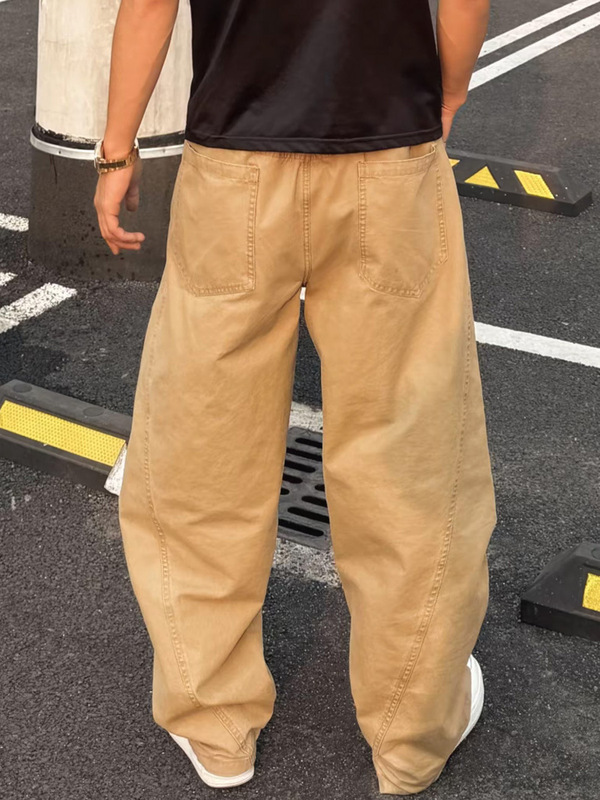 长裤男洗水手感棉立体宽松直筒百搭秋季工装美式男女弯刀裤休闲裤|undefined