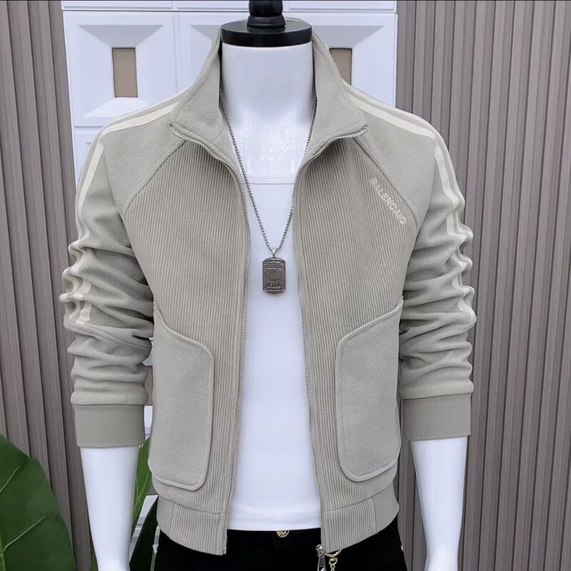 2025 Stand Collar Jacket Men's Fashion Autumn and Winter New Trendy Slim Thickened Youth Casual Versatile Breathable Jacket