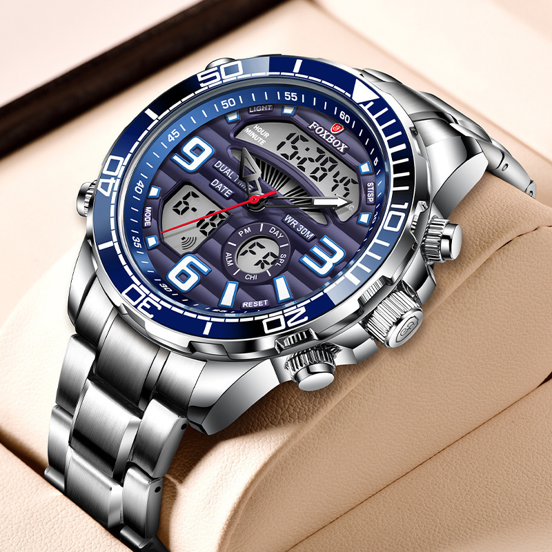 Foxbox/Lige Cross-Border Dual Display Digital Quartz Watch Multi-Functional Waterproof Men's Watch Chronograph Fb0007 Foxbox/Lige Cross-Border Dual Display Digital Quartz Watch Multi-Functional Waterproof Men's Watch Chronograph Fb0007