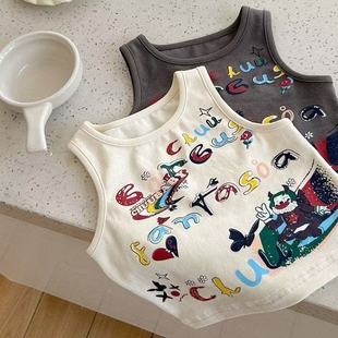 Girls Boys Letter Graffiti Vest Top 100 Cotton Summer Children's Fashionable Personalized Short Sleeveless Sling