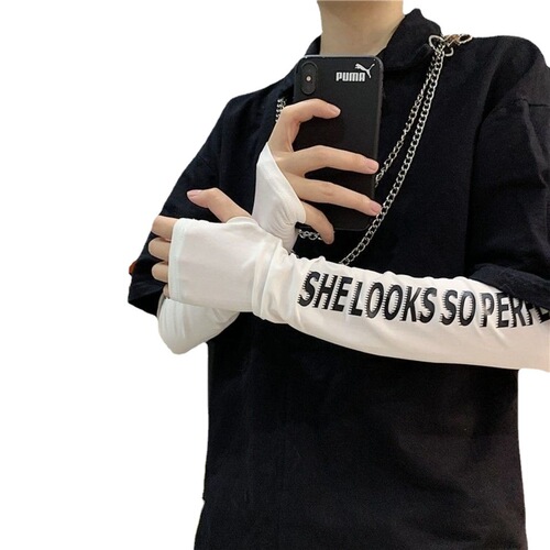 Sun protection hand sleeves arm gloves women's thin ice silk sleeves men's ice sleeves ins orange letters summer internet celebrity trend