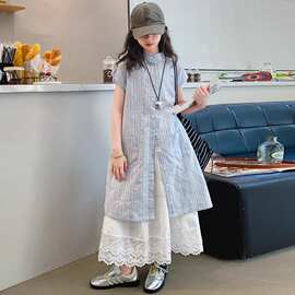 女童夏季连衣裙20256款儿童洋气衬衫裙女孩裙子大童夏装套装衣服