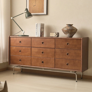 Solid Wood Chest of Drawers Nordic Retro Small Apartment Bedroom Bedside Storage Cabinet Storage Drawer Cabinet Living Room Second-Hand Furniture