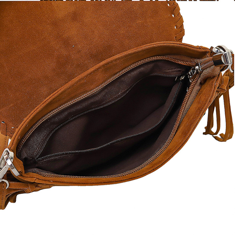 Tassel Handcrafted Faux Suede Saddle Bag For Women, Vintage Ethnic Bohemian Shoulder & Crossbody Bag - Thumbnail 4