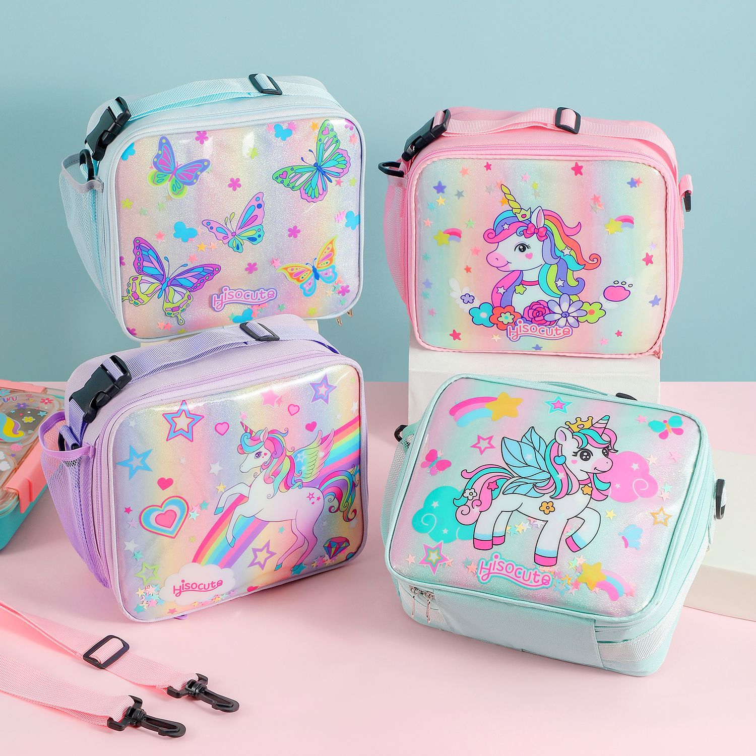 Cross-border Glitt Lunch Box Bento Storage Bag Children Unicorn Crossbody Lunch Bag Student Lunch Box Storage Bag