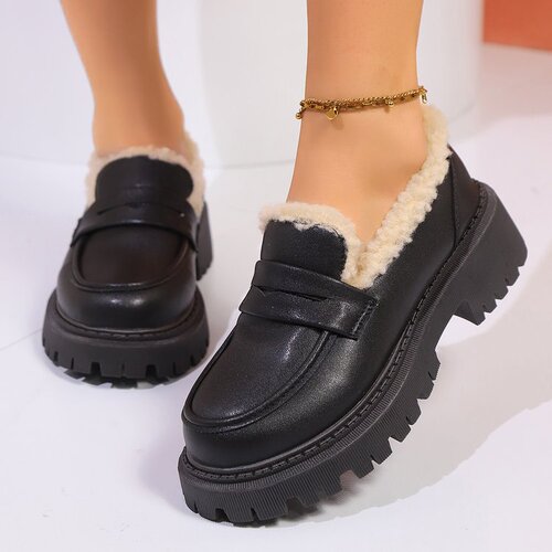 New large size autumn and winter women's shoes with velvet small leather shoes, Lofu single-layer shoes, TEMU