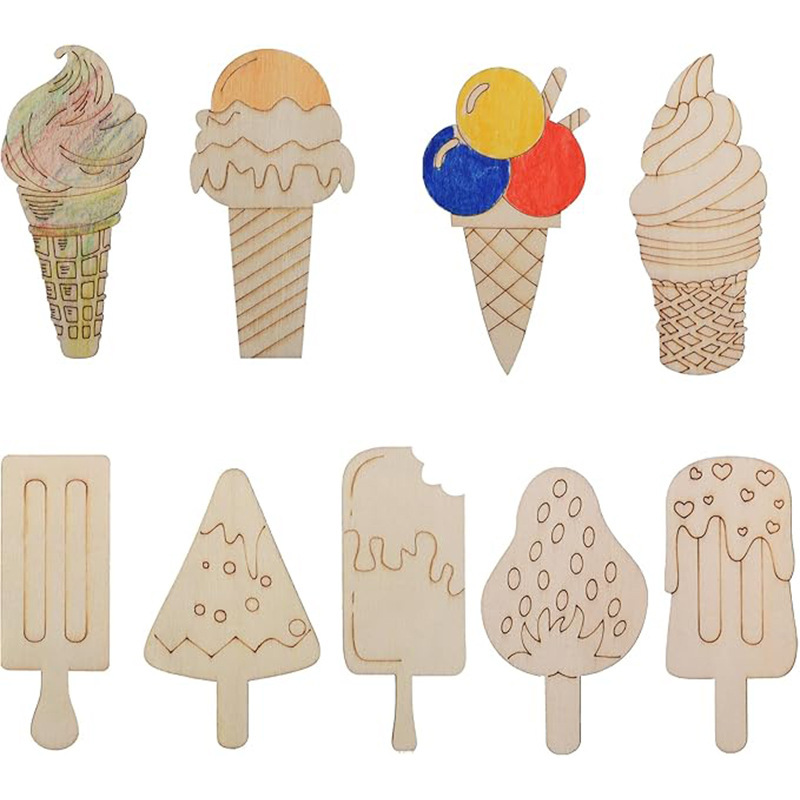 Cross-Border Summer Ice Cream Wooden Hollow-Out Pieces in 9 Styles for DIY Painting Crafts Cross-Border Summer Ice Cream Wooden Hollow-Out Pieces in 9 Styles for DIY Painting Crafts