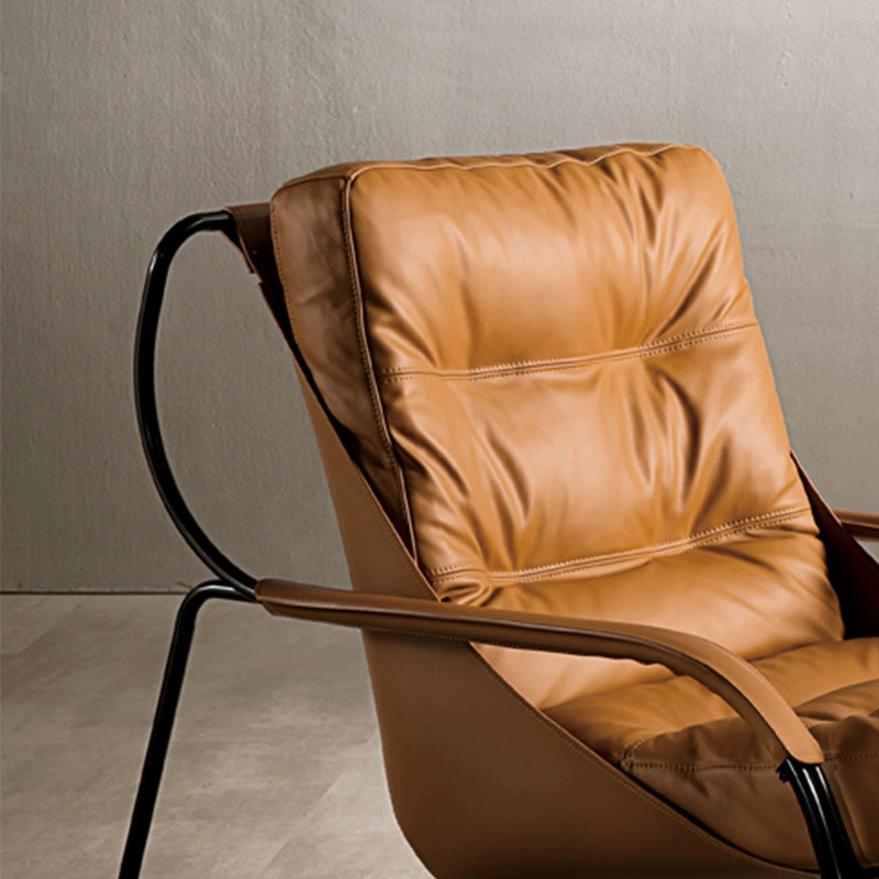 Art de cuero ligero de lujo italiano sofá silla industrial silla de ocio diseño de sala de estar naranja silla de negociación