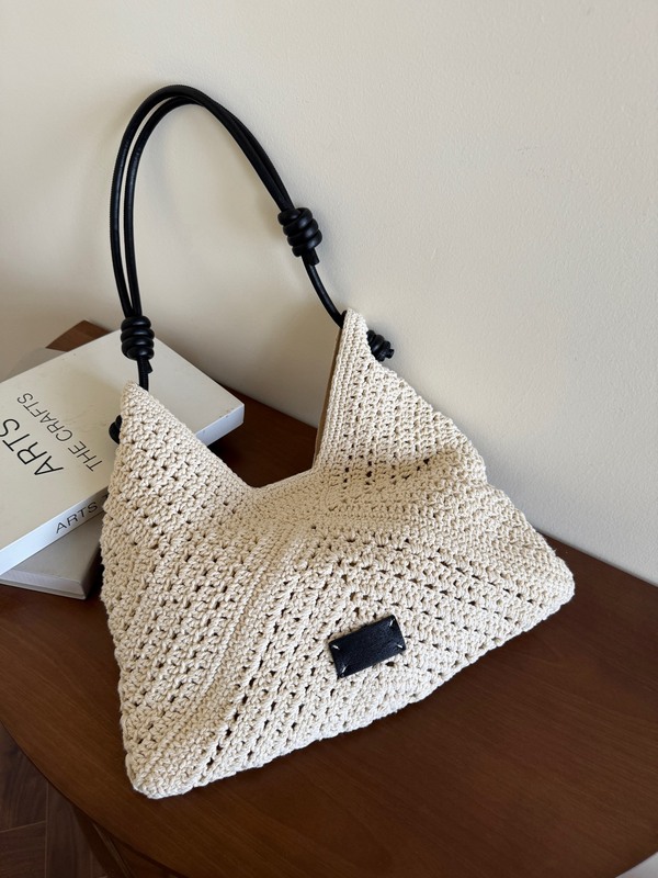 2025 新しい夏のクロスボディ中空織バッグホリデービーチバッグ綿糸と牛革ショルダーバッグ脇の下バッグ女性のための|undefined