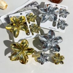 跨境新款仿金属鸡蛋花抓夹套装电镀花朵发夹时尚后脑勺盘发鲨鱼夹