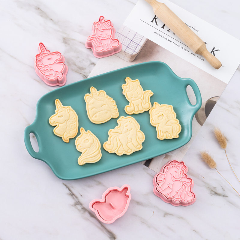 Unicorn Cookie Mold, Plastic 3D Stereo Icing/Fondant Cookie Pressed-Style Baking Tool, Home Use Press Stamp