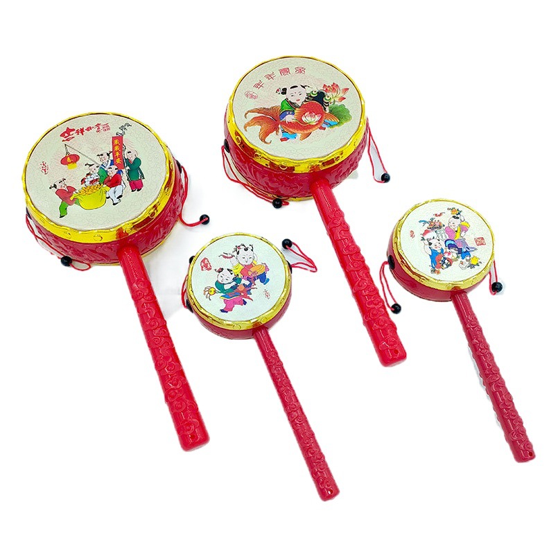 Red Large Rattle Plastic Imitation Sheepskin Traditional Toddler Toys Hand Drum Stall Toys Wholesale