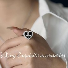 某音小红书高版本西太后土星轻奢菱格纹桃心锆石戒指设计开口春夏