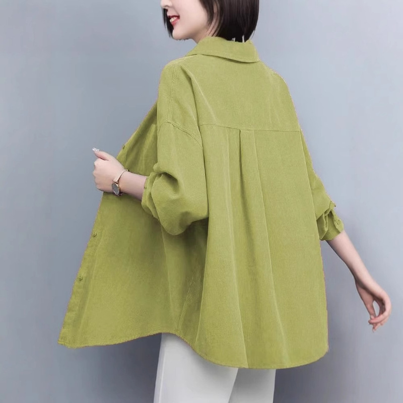 Design Sense Shirt Female Student Spring 2025 New Korean Style Loose Corduroy Shirt Trendy Front Short Rear Long Coat