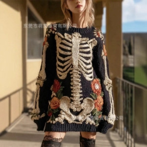 2025 Winter Sweater Women's Round Neck Long Sleeve Sweater Halloween Funny Sweater Sweater Dress