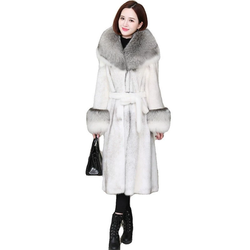  imported mink coat for women full mink long cross mink mink imitation fur Maillard coat fox