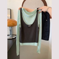 【女壹号E】2344叠穿假两件长袖针织衫修身上衣氛围感早秋穿搭
