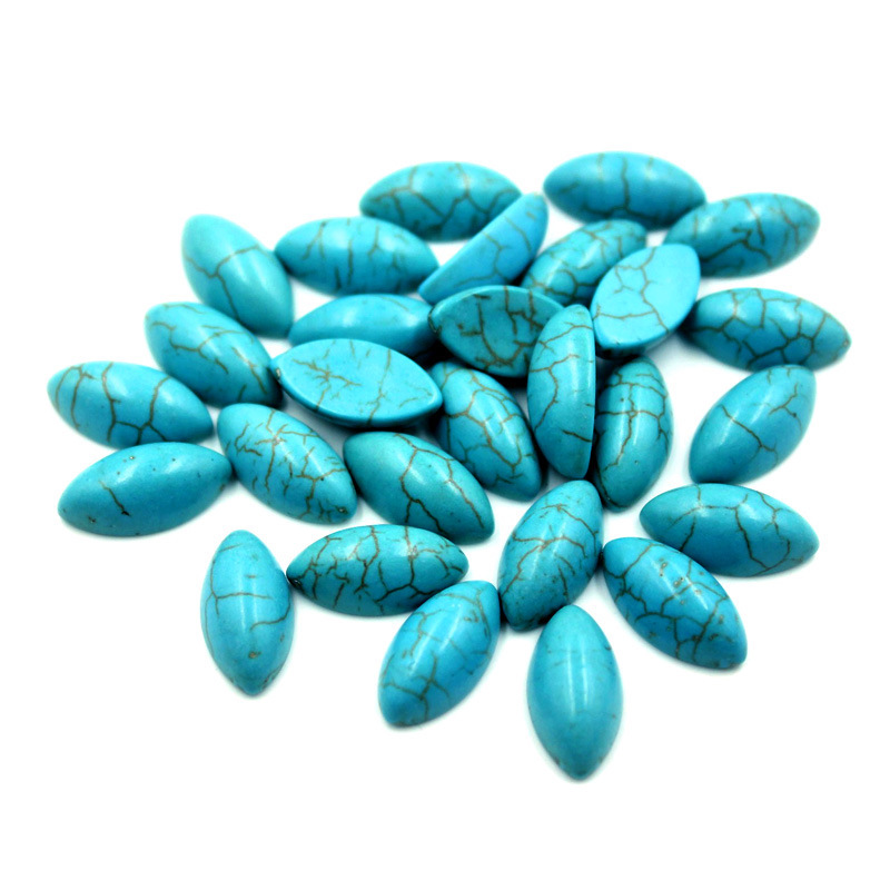 6*12 Flat-Bottomed Marquise-Shaped Semi-Precious Turquoise Cabochon Imitation Turquoise Synthetic Semi-Precious Stone Inlaid Loose Beads Jewelry Accessories