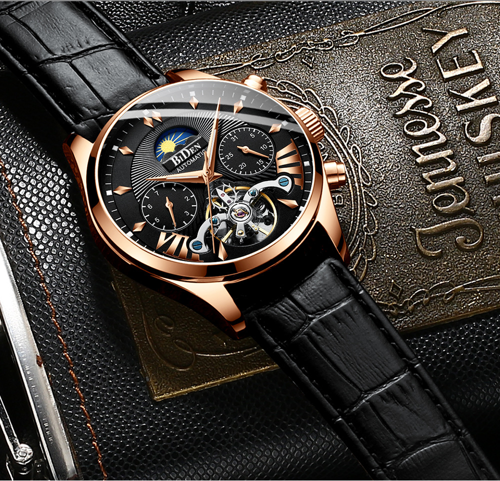 Biden Men's Mechanical Watch Multifunctional Sun Moon Star Luminous_voghion.com