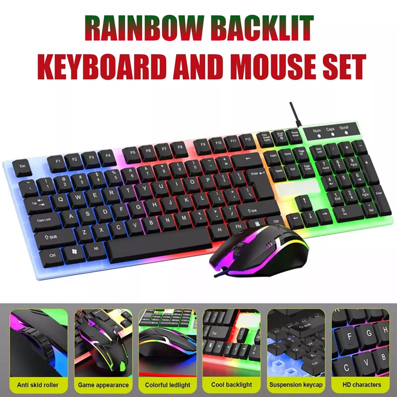 Rainbow Gaming Keyboard and Mouse Combo Mechanical Feel Led Rainbow Gaming Keyboard and Mouse Combo Mechanical Feel Led