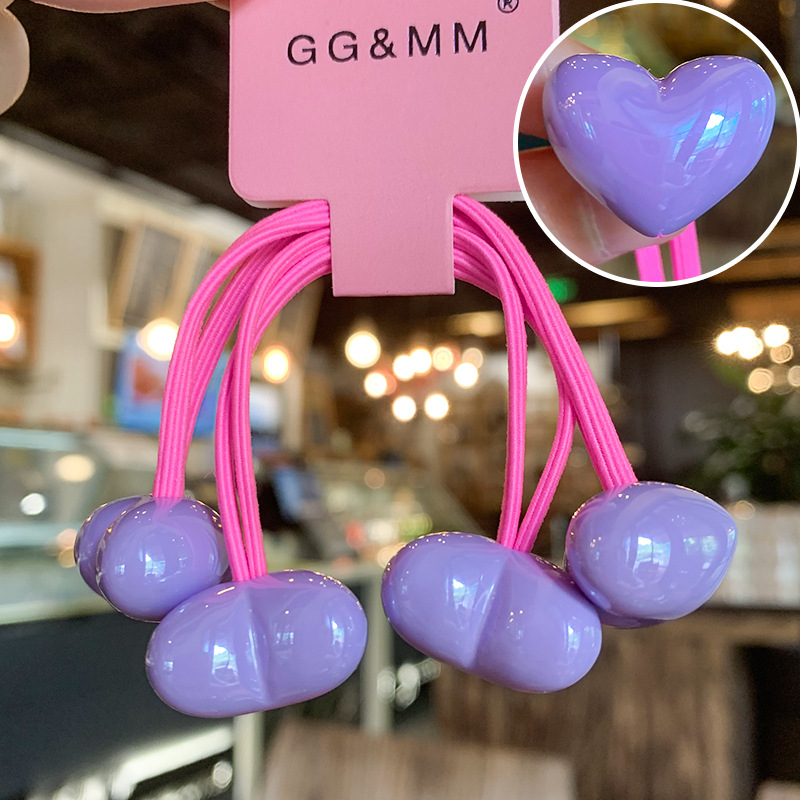 20g Weight Hair Tie Hair Accessories Type 2 Pieces Per Card Quantity Holiday, Daily Occasion Acrylic Material Color Block, Heart Shape Pattern Kid'S Gender Cute, Sweet Style Cute Sweet Kid'S Color Block Heart Shape Arylic Hair Tie 18