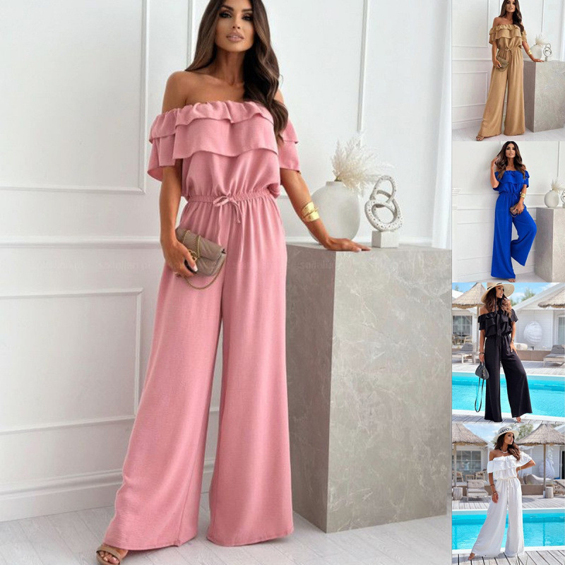 2025 Cross-Border Amazon Jumpsuit Women's Summer New Large Size Chiffon Short-Sleeved Large Size Jumpsuit