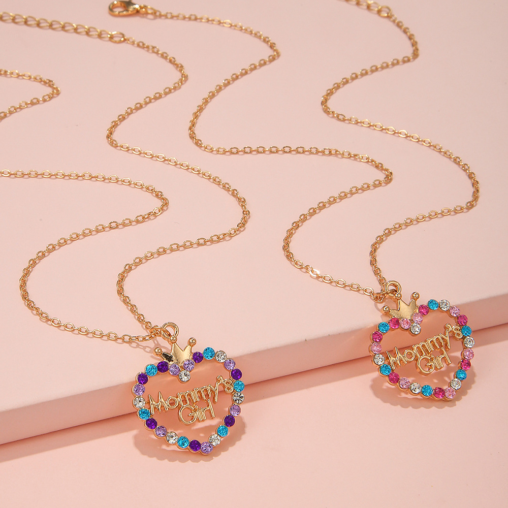 Cute Letter Heart Shape Crown Alloy Inlay Resin Kidu0027S Necklace 1 Set