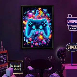 定制led酒吧挂画游戏机装饰壁画霓虹灯卧室手柄耳机电竞房画框