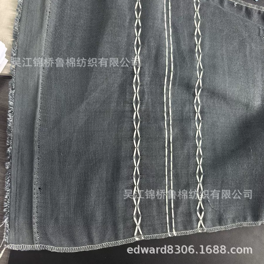 全棉色织条子绞综提花布BCI外棉纱罗水洗皱布彩棉花灰双色剪花布